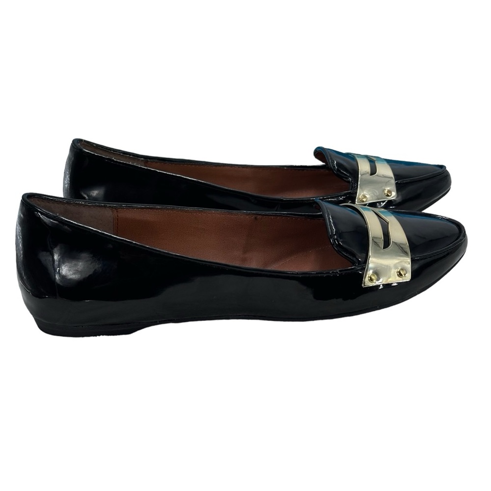 DV BY DOLCE‎ VITA WOMEN'S SIZE 7 BLACK PATENT WITH GOLD LOAFERS